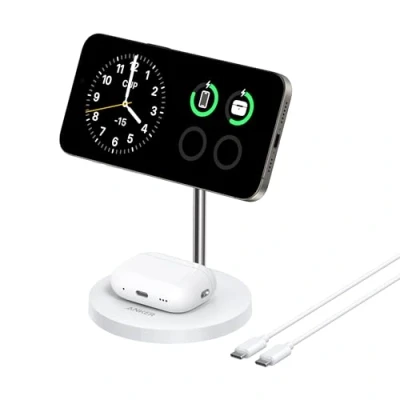 Bild av Anker 2 in 1 Kabellose Ladestation, 15W kabelloser Ladeständer, Kompatibel mit iPhone 16/16 Pro/16 Pro Max/15, AirPods (Mit 30W USB C Netzteil)