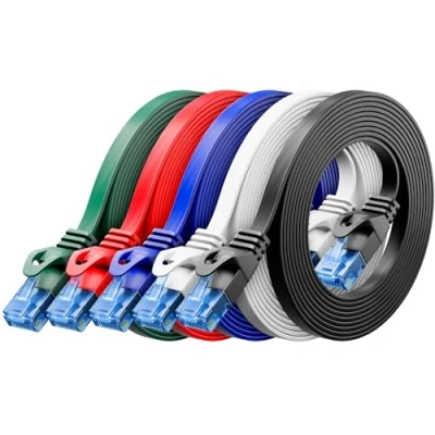 Bild av deleyCON 5x 2m CAT6 Platt Nätverkskabel 1000 Mbit Gigabit LAN Kat 6 RJ45 Ethernet Patchkabel Tunn Installationskabel för Internet Switch Router Modem Patchpanel Färgrik