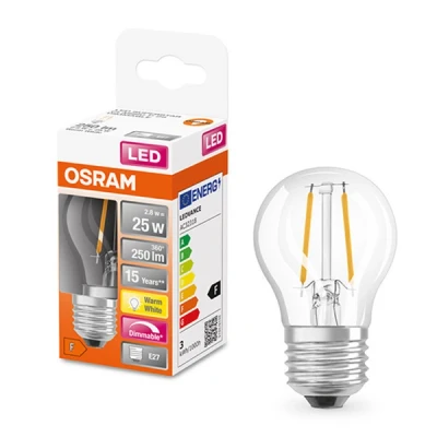 Bild av OSRAM LED lampa E27 2,8 W dimbar varmvit klar