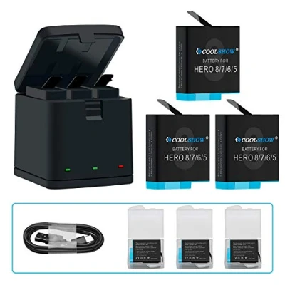 Bild av COOLSHOW HERO 8 batteri 1220 mAh (3 pack) och Triple laddare kompatibel med GoPro HERO8 svart, HERO7 HERO6 HERO5 hjälte (2018)
