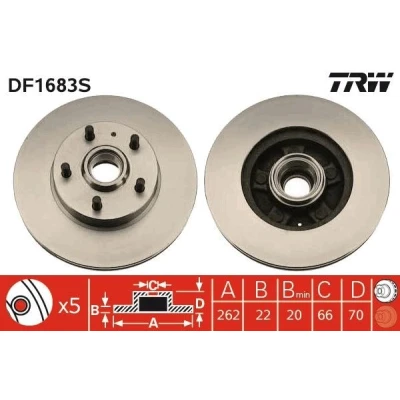 Bild av TRW DF1683S Disque de frein 262 22 5 108 ventilé peint VOLVO: 740 Berline, Break, 760 Berline