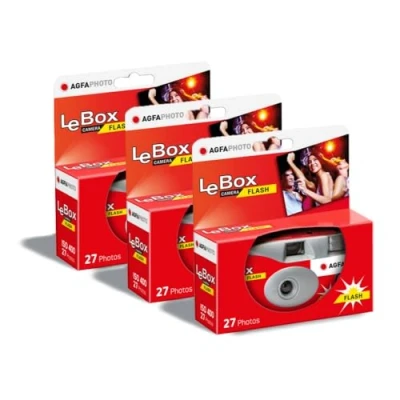Bild av AGFA PHOTO 601020 LeBox Flash engångskamera, 27 foton, 31 mm optisk lins grå och röd