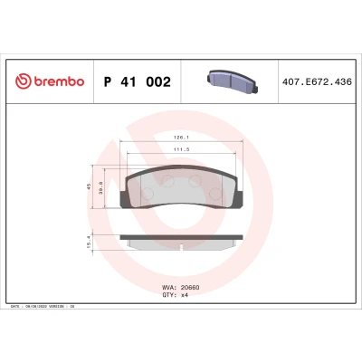 Bild av BREMBO P 41 002 Jeu de plaquettes frein contact signal d&#039;usure exclu sans accessoires LADA: Niva, NIVA 2