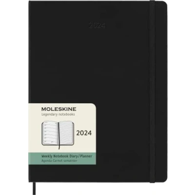 Bild av Moleskine 2024 veckoplanerare, 12 m, extra stor, svart, hårt omslag (7,5 x 10)