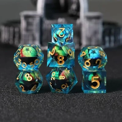 Bild av DND tärningsset draköga polyester harts spelkub skarpkantad D &amp; rollspel tärning för dungeons and dragons RPG MTG Ttrpg pathfinder D20 D12 D10 D8 D6 D4 med presentförpackning