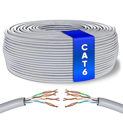 Bild av Mr. Tronic Bulk Ethernet kabel, 25 m, Reseau LAN kabel katt 6 hög hastighet för snabb internet 1 Gbps 250 MHz, AWG24 Cat6 UTP CCA (25 meter, grå)