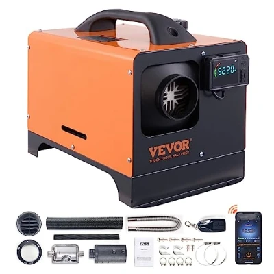 Bild av VEVOR Bärbar diesel luftvärmare 12 V 5 kW dieselvärmare 0,16 0,52 L/h 8 36 C Justerbar 15 20 m² LCD Bluetooth fjärrkontroll L tank för RV Auto utan installation