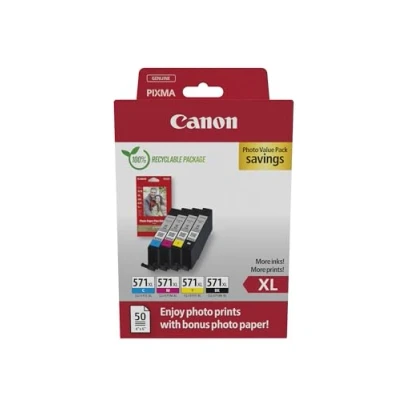 Bild av Cartouches d&#039;encre + pack papiers photo CANON CLI 571XL Noir/Cyan/Magenta/Jaune Haut rendement