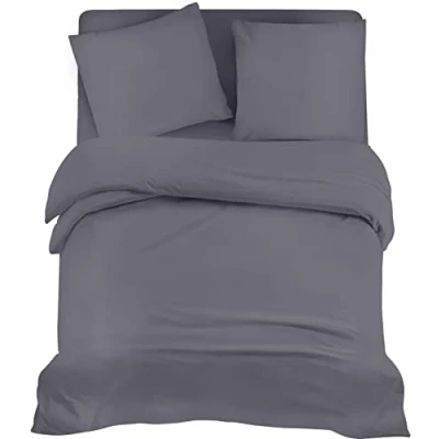 Bild av Utopia Bedding 4 Piece Sängkläder Set Mjuk Borstad Microfiber Polyester Påslakan (200x200cm), Spännlakan (140x200cm) med Kuddfodral (80x80cm), Grå