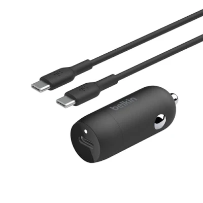 Bild av Belkin BoostCharge 30W snabb billaddare, kompakt design m/ USB C Power Delivery port, kabel medföljer, universell kompatibilitet för iPhone 15, 14, Galaxy S24, Pixel, iPad med flera