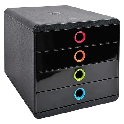 Bild av Exacompta Ref 314498D POP BOX 1 förvaringslåda med 4 stängda lådor för A4+ dokument Utvändiga mått: Djup 34,70 x Bredd 27,80 Höjd 26,70cm Svart/harlequin