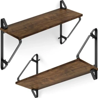 Bild av TecTake® vägghylla set med 2 hyllor, för hem, hyllor i industriell stil, minimalistiskt rustikt hyllset (mörk industriellt trä, rustik)