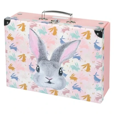 Bild av Baagl Barnväska för leksaker och skolmaterial, papperslåda, leksakslåda, lekfodral, Vikbar barnresväska, väska med metallhandtag, Bunny,