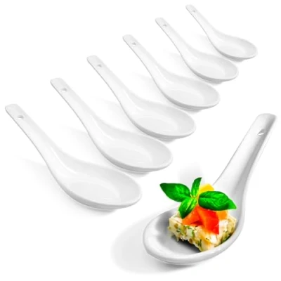 Bild av COM FOUR® 6x asiatiska risskedar, soppa och serveringsskedar av vitt porslin t.ex. för risskålar eller förrätter (6 stycken vit)