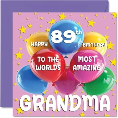 Bild av 89:e mormor födelsedagskort världens mest fantastiska grattis på för från barnbarn barnbarn, 145 mm x ålder 89 åttio nio gratulationskort