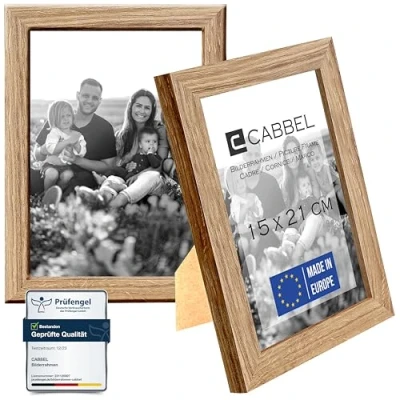 Bild av CABBEL dubbelförpackning (set om 2) tavelram 15x21 cm, ek, robust ram av MDF trä, okrossbart plexiglas, för upphängning och uppställning, perfekt foton/bilder/collage