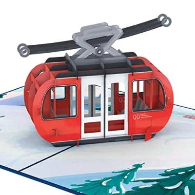 Bild av papercrush® popup kort skid gondel speciell kupong för skidkurs och skidpass, pengar gåva skidsemester skidåkning, 3D vinter födelsedagskort skidåkare, handgjorda julkort