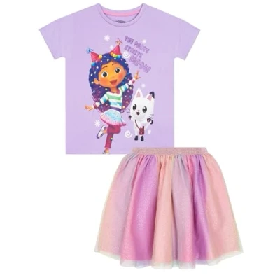 Bild av DreamWorks Gabby’s Dollhouse Flickor T shirt och Tullekjol Flickors Festklädsel Sommarkläder För Lila 104