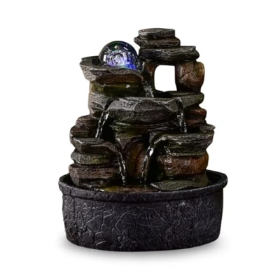 Bild av Inomhusfontän vattenfall natur steneffekt färgglad ljus, presentidé, heminredning i rörelse avslappnande zen bordsfontän, feng shui objekt lycka, H 23 cm Satya Zen&#039;Light
