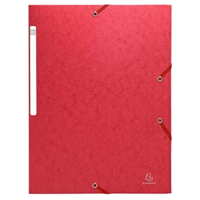 Bild av Exacompta Ref. 55755E 1 elastisk mapp Scotten Maxi Capacity 3 klaffficka präglat glansigt kort mått 24 x 32 cm för A4 dokument färg röd Etikett på baksidan
