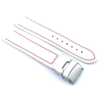 Bild av Sulla Klockband äkta läderarmband med vikspänne i rostfritt stål vit söm, blå, 18mm, Rem