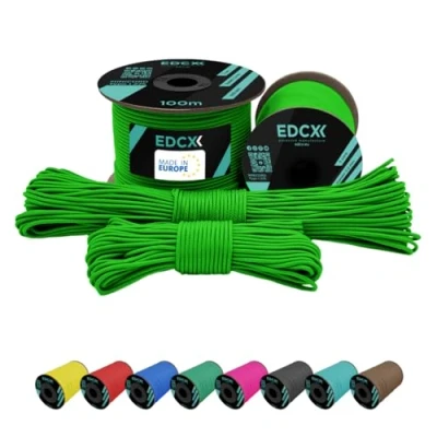 Bild av EdcX 2 mm Nylon Paracord 275 (50 och 100 m) 100% nylonrep, 3 tråds sladd, Nylonsnöre i många färger (Neon Green, 50