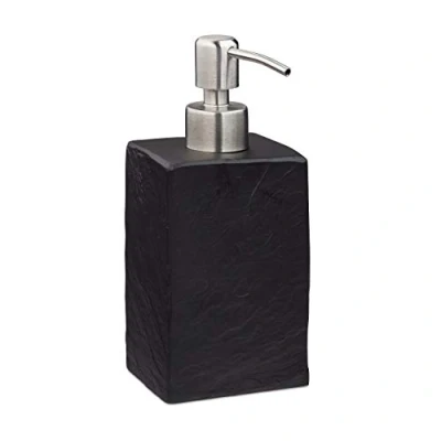 Bild av Relaxdays tvåldispenser, 200 ml, påfyllningsbar, badrum, toalett, kök, flytande tvål, polyresin, pump av rostfritt stål, svart