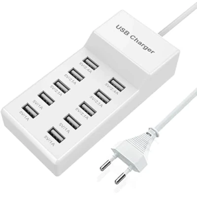 Bild av USB laddare, 10 portars strömadapter 40W multiports snabbladdning kompatibel med iPhone 12/13/114/15/Samsung S24/S23/S22/S21/S20/Xiaomi/Huawei/Oppo/OnePlus/Andra enheter