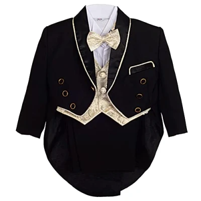 Bild av Lito Angels Bebisar Pojkar Smoking Bröllop Kostym &amp; Blazers, 5 Stycken Formell Outfit Set med Guld Jacquard Väst, Ålder 18 24 månader, Svart