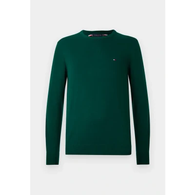 Bild av Tommy Hilfiger Essential SSNL bomull rund hals MW0MW3999 pullover tröja, grön, L, grön (dekorativ ljung), L