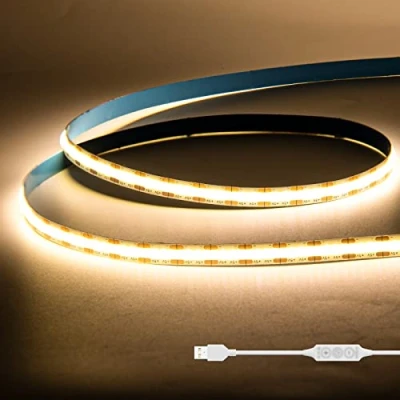 Bild av GINGSOW USB COB LED remsa 5 V varm vit 3 000 K 1 m, 320 lysdioder dimbar lampor CRI80 TV bakgrundsbelysning, flexibel band undergolvlampa för kök, hem gör det själv belysning