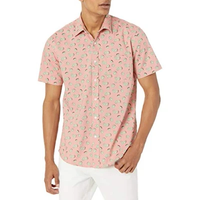 Bild av Amazon Essentials Men&#039;s Kortärmad tryckt skjorta normal passform, Rosa Frukt, M