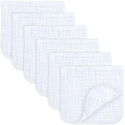 Bild av Bekväma ungar, muslindukar för baby, baby väsentligheter, rapdukar, muslinfyrkanter, 100 % bomull, handtvättdukar 6 lager extra absorberande och mjuk (vit, paket med 50 x 25 cm)