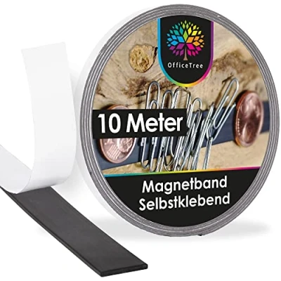 Bild av OfficeTree 10 meter magnetband självhäftande stark magnetremsor för limning tejpmagnet magnettejp insektsnät och hörselfigurer
