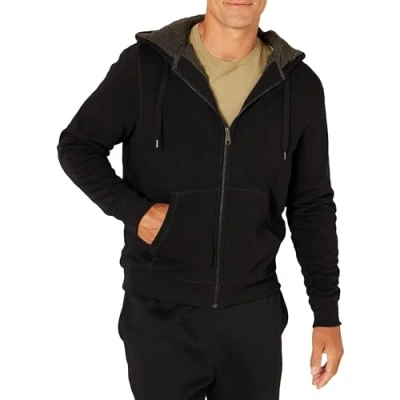 Bild av Amazon Essentials Men&#039;s Sherpa fodrad fleecetröja med dragkedja, Svart, S