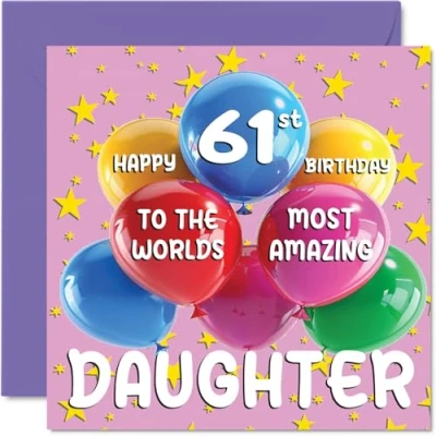 Bild av 61:a dotter födelsedagskort världens mest fantastiska grattis på 61 årsdagen kort för från mamma pappa, 145 mm x ålder sextio ett gratulationskort till