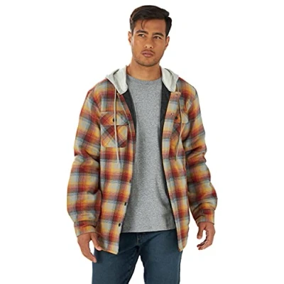 Bild av Wrangler Authentics långärmad quiltad flanellskjorta för män med huva, knapp down skjorta, röd/gul, 3XL