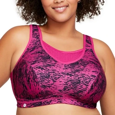 Bild av Glamorise Dam Elite Performance No Bounce Cami trådlös sport bh #1067, Fuchsia tryck, 90C