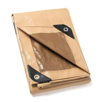 Bild av GUARD SHIELD presenning med öljetter, vattentät 4 m x m, beige/khaki, multifunktionell polyesterpresenning 120 g/㎡ tygpresenning, skyddspresenning, universell presenning, slitstark, UV stabiliserad