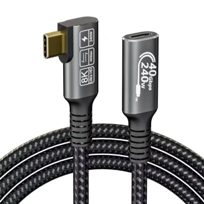 Bild av CHENLENIC USB 4 förlängningskabel med Thunderbolt kabel, 240 W, laddningskabel, 40 Gbit/s, datakabel, 8K @60Hz 4K120Hz HDR, PD3.1, C för hubb, docka, SSD, bärbara datorer, monitor (0,5 m