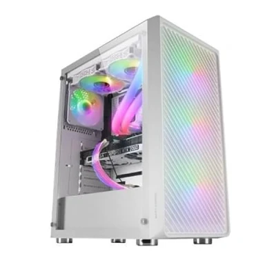 Bild av Mars Gaming MC F Vit, ATX Semitower, Fullt härdat glasfönster, metallnät fram, 4 x 120 mm ARGB fläktar
