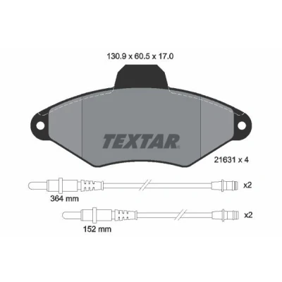 Bild av TEXTAR 2163102 Jeu de plaquettes frein contact signal d&#039;usure inclus CITROËN: Xantia 3/5 portes, Break