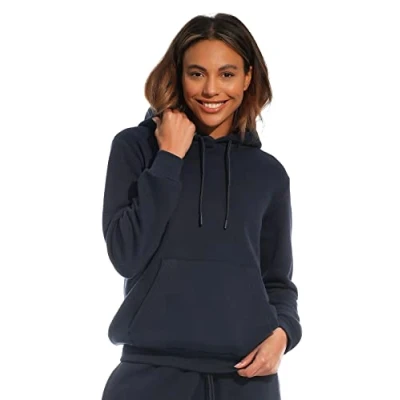 Bild av Light &amp; Shade Dam LSLSWT005 mjuk känsla myskläder sweatshirt huvtröja med huva topp, marinblå, X Large