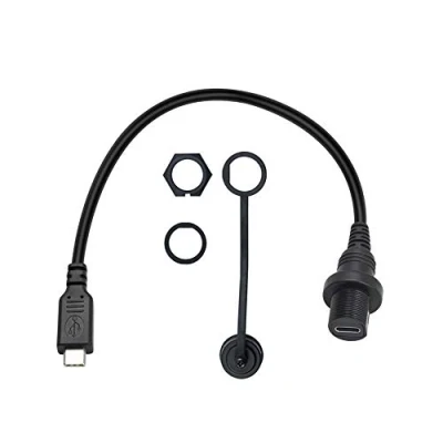 Bild av Duttek USB C panel infälld monteringskabel typ förlängning montering, instrumentbrädmontering, spolmontering, panelmonteringskabel, för bil, båt, motorcykel (rund enkel 30 cm/11,8 tum)
