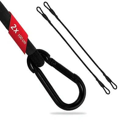 Bild av ECENCE 2x spänngummi med karbinhake 100cm in svart spännband av gummi, för bagage, expander, spännrep cykel, bil, transportsäkerhet