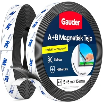 Bild av GAUDER Magnetband Typ A + B I Magnetremsa Magnettejp för Myggnät och Gardiner (5 m 5 m)