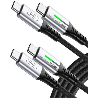 Bild av USB C till kabel, INIU [2 pack 2 m 100 W] 20V/5A PD QC 4.0 Snabbladdande nylonflätad mobilladdare typ dataladdare för iPhone 16 15 Pro Max iPad MacBook Samsung Galaxy Huawei etc.