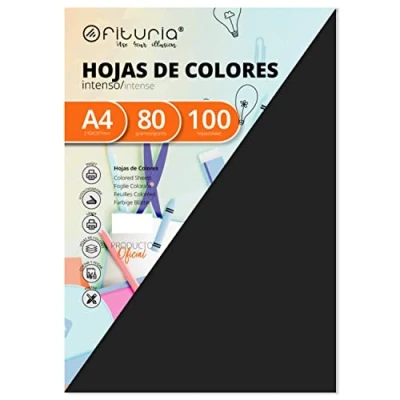 Bild av OFITURIA Svartvitt A4 papper 80 g i förpackningar, 100 ark, 210 x 297 mm svart perfekt för laserskrivare, bläckstråleskrivare och kopiatorer, biologiskt nedbrytbart material