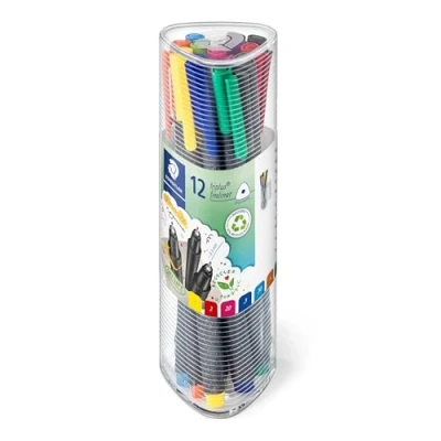 Bild av Staedtler triplus 334 PR12 Fineliner, dreikant, 0, 3 mm, 12 Stück in transparenter Dose, Mehrfarbig, Transparente ST