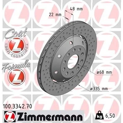 Bild av ZIMMERMANN FORMULA Z COAT 100.3342.70 disque de frein 335 22 10/5 5 112 ventilé, troué, en deux parties revêtu allié/carbonisé
